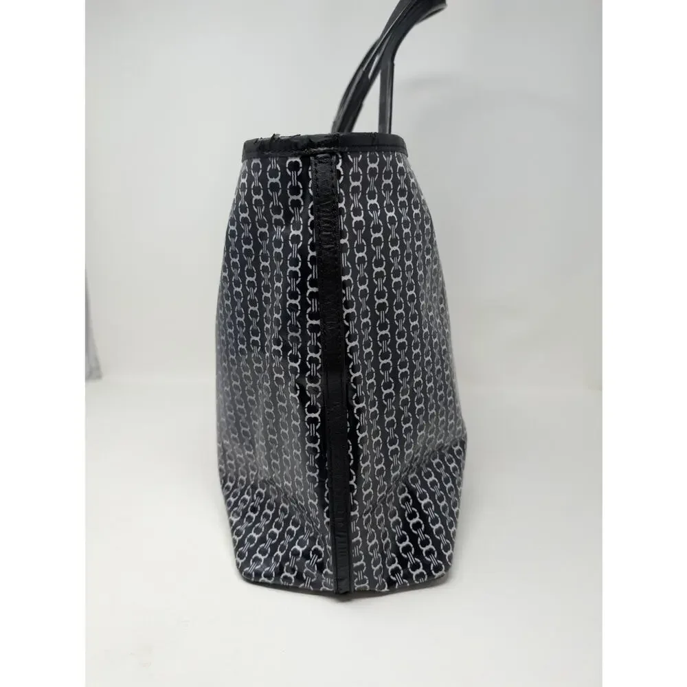 Tory Burch Gemini Link Tote Black Logo Print Coated Canvas Carryall